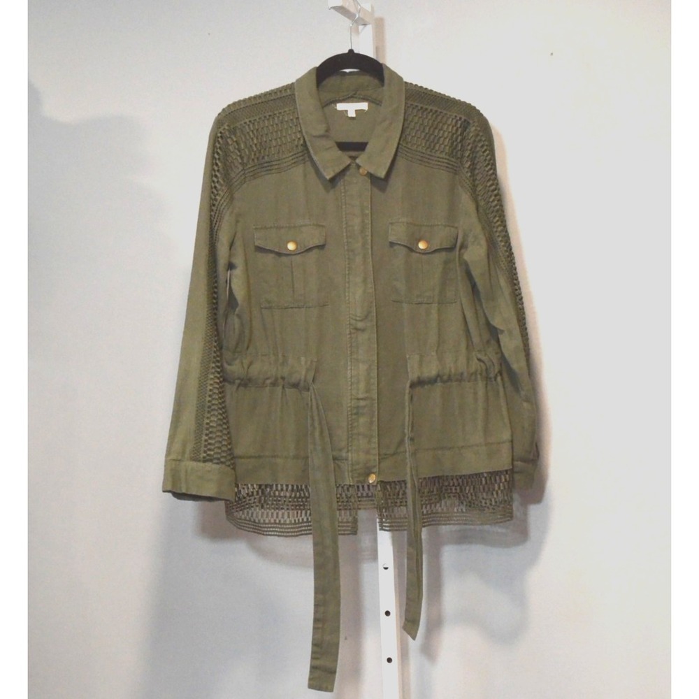Size L Women's Lightweight Olive Green Jacket Fishnet Detail Maurices